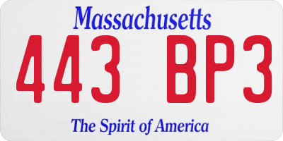 MA license plate 443BP3