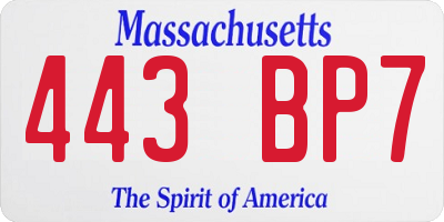MA license plate 443BP7