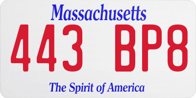 MA license plate 443BP8