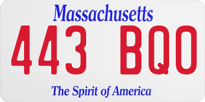 MA license plate 443BQ0