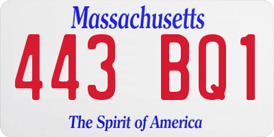 MA license plate 443BQ1