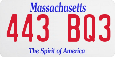 MA license plate 443BQ3