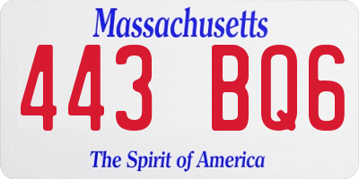 MA license plate 443BQ6