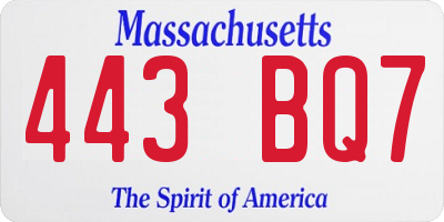 MA license plate 443BQ7