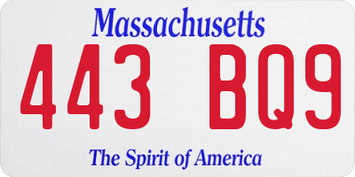 MA license plate 443BQ9