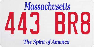 MA license plate 443BR8
