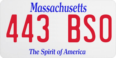 MA license plate 443BS0