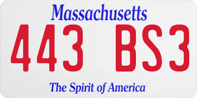 MA license plate 443BS3