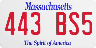 MA license plate 443BS5