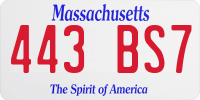 MA license plate 443BS7