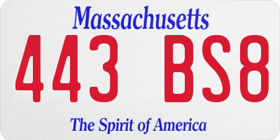 MA license plate 443BS8
