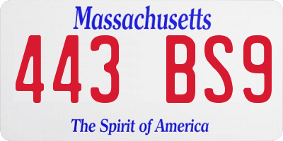 MA license plate 443BS9