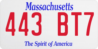 MA license plate 443BT7