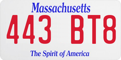 MA license plate 443BT8