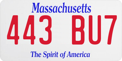 MA license plate 443BU7