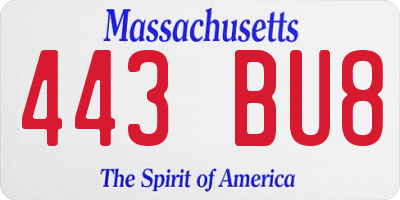 MA license plate 443BU8