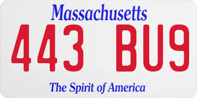 MA license plate 443BU9