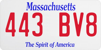 MA license plate 443BV8