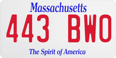 MA license plate 443BW0