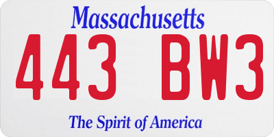 MA license plate 443BW3