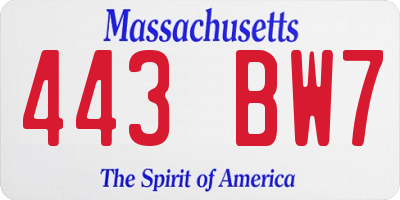 MA license plate 443BW7