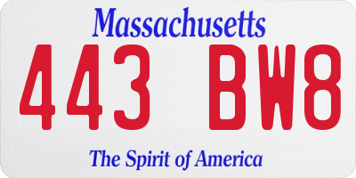 MA license plate 443BW8