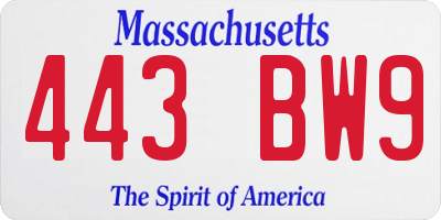 MA license plate 443BW9