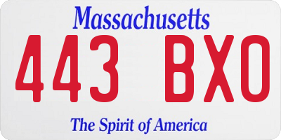 MA license plate 443BX0