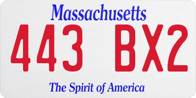 MA license plate 443BX2