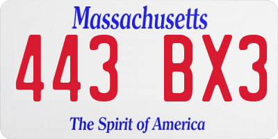 MA license plate 443BX3