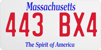 MA license plate 443BX4