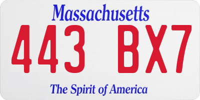 MA license plate 443BX7