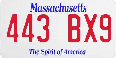 MA license plate 443BX9