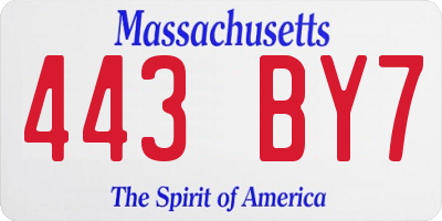 MA license plate 443BY7