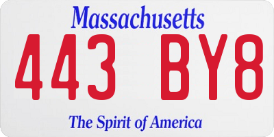 MA license plate 443BY8