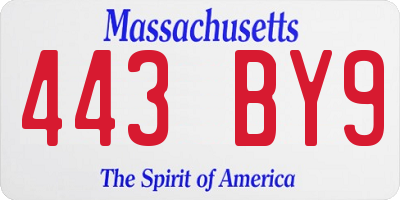 MA license plate 443BY9