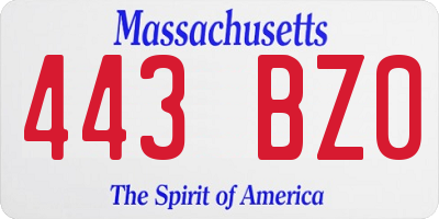 MA license plate 443BZ0