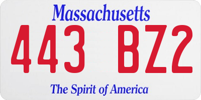 MA license plate 443BZ2