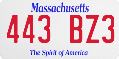 MA license plate 443BZ3