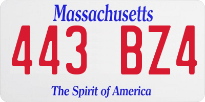 MA license plate 443BZ4