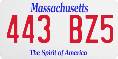 MA license plate 443BZ5
