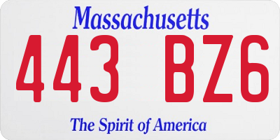 MA license plate 443BZ6