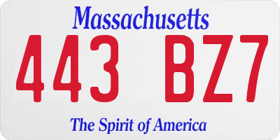 MA license plate 443BZ7