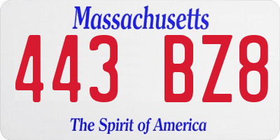MA license plate 443BZ8
