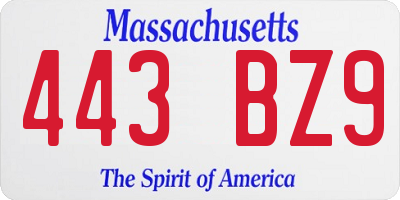 MA license plate 443BZ9