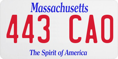 MA license plate 443CA0