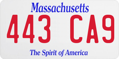 MA license plate 443CA9