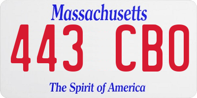 MA license plate 443CB0