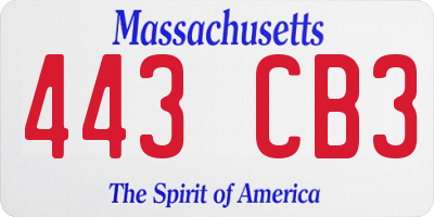 MA license plate 443CB3