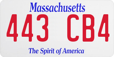 MA license plate 443CB4